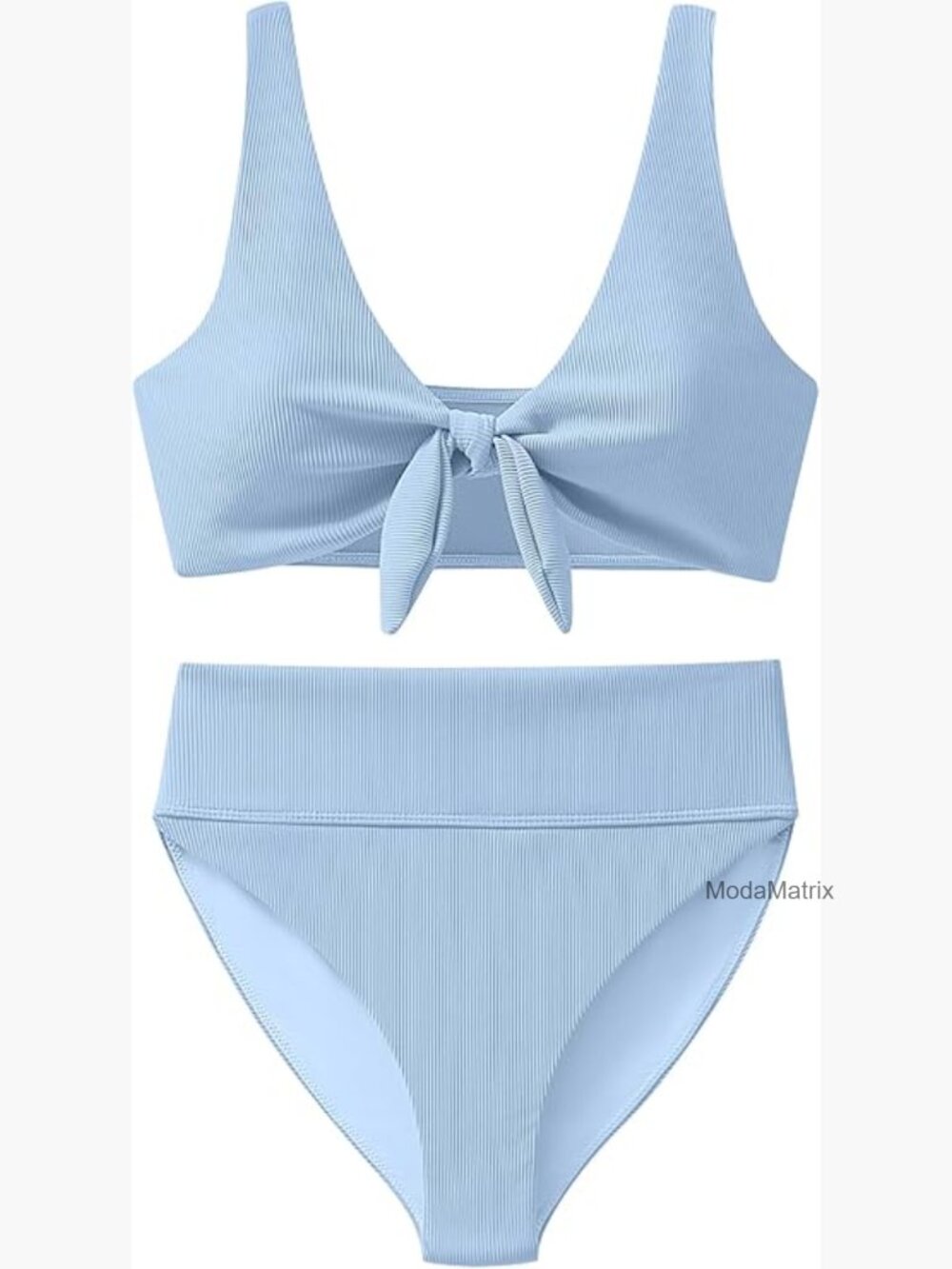 High Waisted Ribbed Bikini Set Adjustable Straps Tummy Control Swimwear